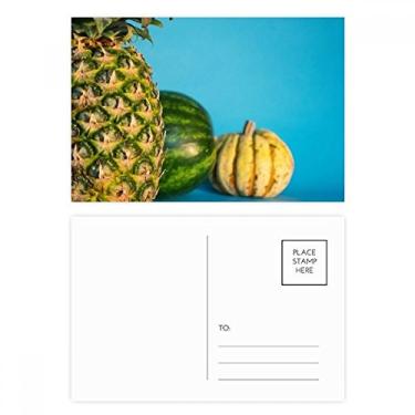 Imagem de Conjunto de cartão postal de aniversário com imagem de abacaxi e frutas tropicais