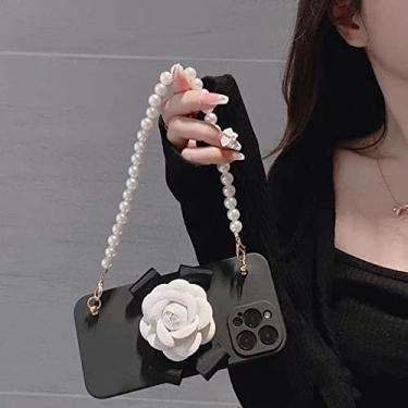 Imagem de Camellia Pearl Bracelet Chain Liquid Phone Case para Samsung A53 A73 A33 A32 A51 A71 A72 A52 A23 A22 A13 A12 A11 10 S 50 70,MFA6,Preto,Para A70