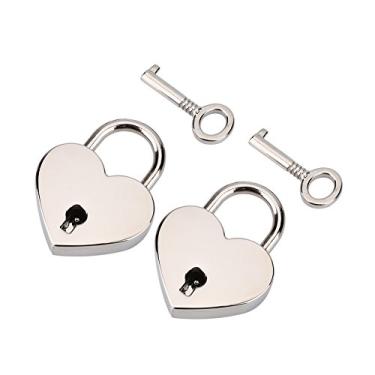 Imagem de Mini cadeado em forma de coração de metal pequeno GLOGLOW com chave, 2 conjuntos de trava de metal para bagagem, diário, joias e caixa de armazenamento