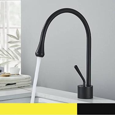 Imagem de Torneira de banheiro de ouro escovado monocomando 360 bico de latão quente e frio misturador de água para cozinha, preto fosco curto