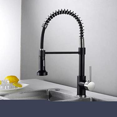 Imagem de Torneiras de cozinha torneiras de latão para pia de cozinha monocomando retrátil mola bico misturadores torneira quente água fria guindaste, um