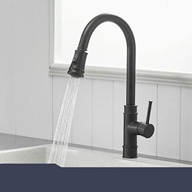 Imagem de Torneiras de cozinha preta de alça única, torneira de cozinha removível, de orifício único, giratória, torneira misturadora de água de 360 graus, A