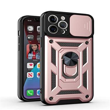 Imagem de Capa de telefone multifuncional à prova de quedas com suporte de anel de dedo e janela deslizante compatível com telefone modelo Moto G (rosa, para Moto G9Play)
