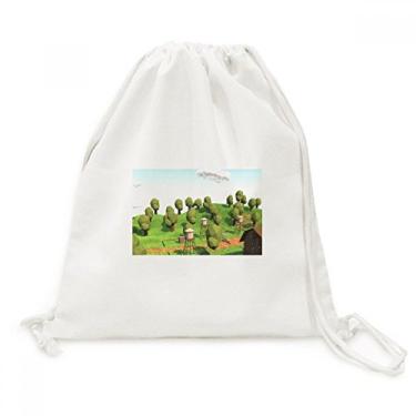 Imagem de Mochila de lona com cordão de cena simples fazenda Game Tree Sacolas de compras para viagem
