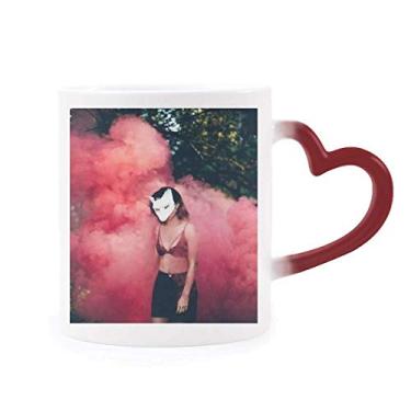 Imagem de Caneca rosa de neblina para garota florestal, ciência, natureza, cenário, sensível ao calor, caneca de grés que muda de cor vermelha