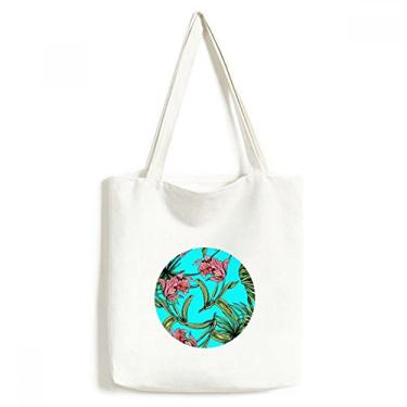 Imagem de Sacola de lona com folhas de flor e céu azul feliz bolsa de compras bolsa casual