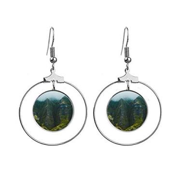 Imagem de Jungle Valley Cliff Fog Forest Brincos pendentes Joias Círculo Drop