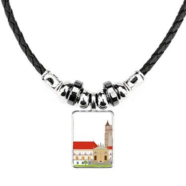 Imagem de DIYthinker Colar de construção de marco nacional de Coimbra de Portugal com pingente de corda de couro