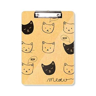 Imagem de Placa de apoio para prancheta Meow com cabeça de gato branca preta A4