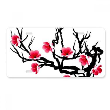 Imagem de DIYthinker Placa de licença japonesa vermelha e preta Sakura decoração de carro acessório de aço inoxidável