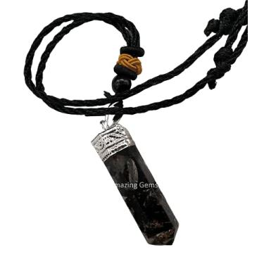 Imagem de Colar com pingente de cristal de turmalina preta com cordão ajustável – Cristais de cura naturais e pedras para homens, mulheres e crianças