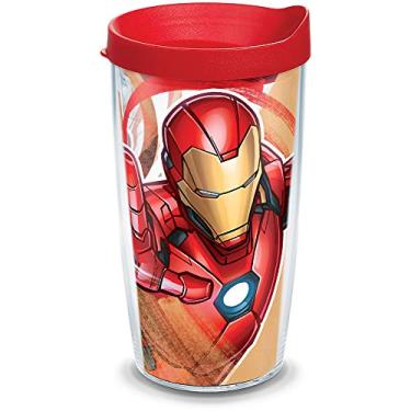 Imagem de Tervis Marvel - Copo de copo isolado de parede dupla feito no Homem de Ferro mantém as bebidas frias e quentes, 473 ml, icônico