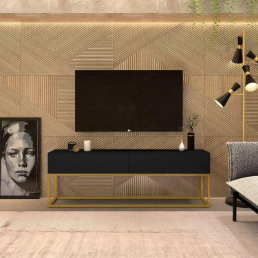 Imagem de Rack Eros Estilo Industrial 140cm Sala Estar Preto/Dourado