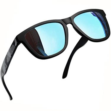 Imagem de Quadrado Óculos de sol Masculinos Femininos polarizados Joopin Designer leve Retro Óculos de sol para Mulheres Homens Proteção UV (Preto Camo Espelhado Azul Claro)