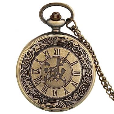 Imagem de ZALTAS Antigo bronze chinês padrão de caractere quartzo relógio de bolso pingente colar relógio relógio suéter corrente