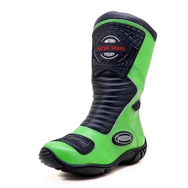 Imagem de Bota motociclista couro semi-impermeável ajuste panturrilha 420 (39, Verde Preto)