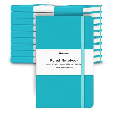 Imagem de Huhuhero Diários de caderno, diário pautado para escrita, cadernos de capa dura com forro de papel grosso premium a granel para escritório, escola, anotações, material escolar universitário, 12 cm × 21 cm (10, azul-petróleo)