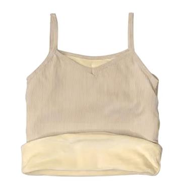Imagem de Camisola Feminina, Regata Térmica Feminina Com Proteção contra Frio, Forro de lã Espessa Com Alça Espaguete Regata de Nylon Com Alça Espaguete (Branco)