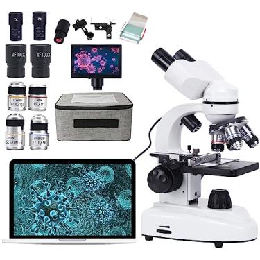 Imagem de Kit de microscópio binocular eletrônico profissional com display HD de 5 polegadas+ocular eletrônica,HD 30000X/50000X/70000X, 185 lentes objetivas acromáticas, pode ser conectado ao computador,70000X