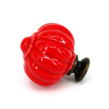 Imagem de 1pc diâmetro 34mm cerâmica abóbora armário de cozinha puxadores de gaveta guarda-roupa alças de porcelana quarto armário botões cômoda puxa, vermelho