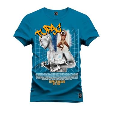 Imagem de Camiseta Plus Size Premium Estampada Algodão Confortável Tupac Nude Azul G3
