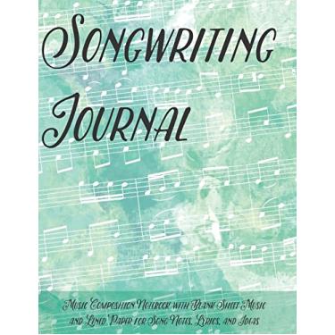 Imagem de Diário de composição: caderno de composição musical com partituras em branco e papel pautado para letras de músicas