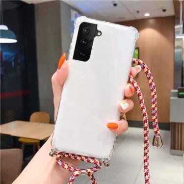 Imagem de Capa de telefone de silicone macio à prova de choque para Samsung M14 A54 A14 A34 A24 A23 A04E Crossbody Colar Cord Strap Lanyard Cover, Vermelho Amarelo, Para A54 5G