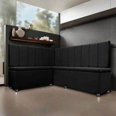 Imagem de Conjunto Canto Alemão com Bau para Bar Lanchonete LISO Preto 125x160cm SOFA STORE