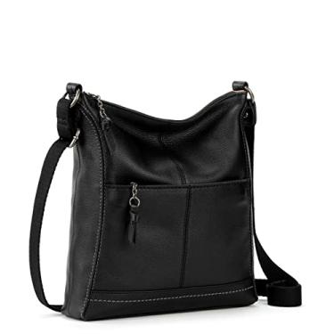 Imagem de The Sak Bolsa tiracolo de couro Lucia - Bolsa feminina de couro premium para uso diário e viagens - Bolsa transversal com zíper, Preto, One Size