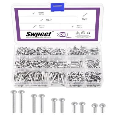 Imagem de Swpeet 330 peças M4 × 6 mm 10 mm 14 mm 20 mm 25 mm Rebites de cabeça de braseiro de alumínio sólido, rebite de alumínio, acabamento simples, cabeça universal, alta resistência à corrosão para