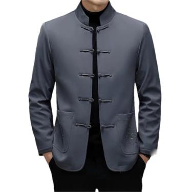 Imagem de Eesuei Jaqueta masculina Tang Suit Jacket Add Pile Thickening Men Traditional Chinese Zhongshan Dial Buckle Casaco acolchoado de algodão, Cinza, M