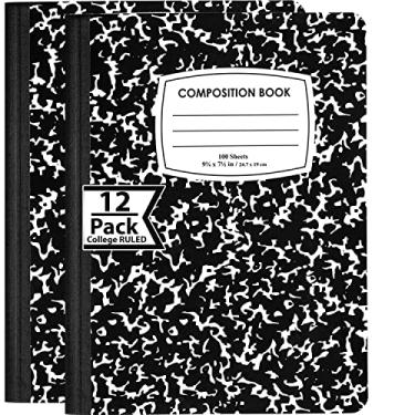 Imagem de E-CLIPS USA Cadernos de composição, caderno de composição pautado universitário, caderno de composição de mármore de capa dura, 100 folhas (pacote com 12, pautado na faculdade)