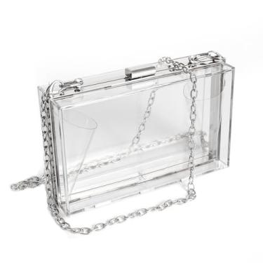 Imagem de WJCD Bolsa feminina transparente de acrílico, bolsa de mão pequena transparente transversal para noite aprovada pelo estádio com alça de corrente dourada, Prata, Small