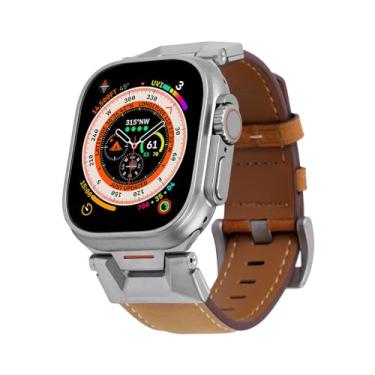 Imagem de Compatível com Apple Watch Ultra 2/1 de 49 mm, 45 mm, 44 mm e 42 mm, masculino e feminino, couro para iWatch Ultra série 9/8/SE/7/6/5/4/3/2/1, de aço inoxidável resistente