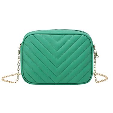 Imagem de Bolsa mensageiro feminina moda simples listra tendência corrente bolsa de ombro bolsa prática pequena bolsa de couro, Verde, One Size