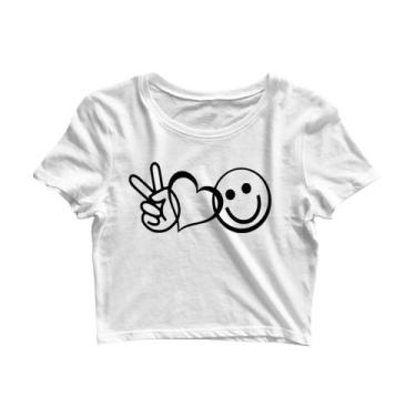 Imagem de Cropped Camiseta Estampado Emoji Coração Paz Feliz Jdk440 - John Cat