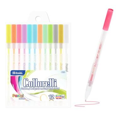 Imagem de BAZIC Caneta de gel Collorelli 0,8 mm, cor pastel, sem ácido, escrita suave para desenhar, colorir, cartão de felicitações, arte (pacote com 12), 1 unidade