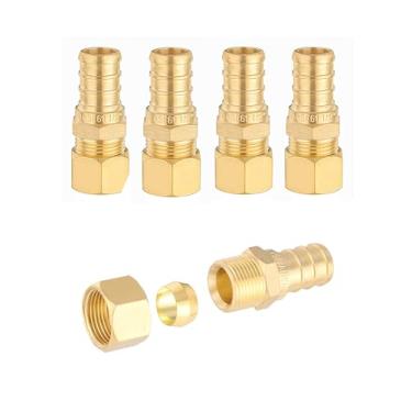 Imagem de (Pacote com 5) EFIELD 1/2" Crimp Pex X 3/8" OD Adaptador de transição reta de compressão Conexões de latão, ASTM F1807 (5)