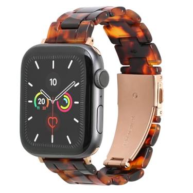 Imagem de MAIRUI Pulseira de relógio de resina compatível com Apple Watch 5/4/3/2/1/Ultra/Ultra 2 (âmbar) de 41 mm/40 mm/38 mm séries 9/8/7/6 SE de 41 mm/40 mm/38 mm