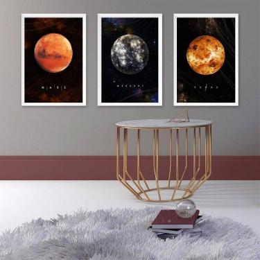 Imagem de Kit 3 Quadros Decorativos Planetas 24X18Cm - Com Vidro