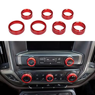 Imagem de JKCOVER Capa para botões de console central compatível com 2014 2015 2016 2017 2018 Chevy Silverado/GMC Sierra capa de botão de controle de ar condicionado (vermelho, 7 peças)