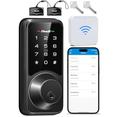 Imagem de Zowill Trava inteligente WiFi, fechadura de porta de entrada sem chave com controle remoto, teclados com tela sensível ao toque, controle de aplicativo, fechadura automática para porta da frente de