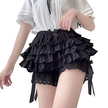 Imagem de Vibsion Womens Lolita Bloomers Maid Ruffles Pumpkin Pants Bottom Shorts Cute Security Short Pants for Girl Black XL
