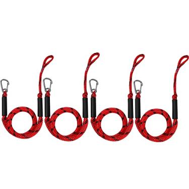 Imagem de Corda de ancoragem elástica com clipe de aço inoxidável para ancoragem do barco 1,22 m vermelho e preto (4P)