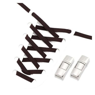 Imagem de No Tie Shoe Laces Men And Women Sneakers Metal Lock Lazy People Shoelace Elastic Shoelaces Shoe Accessories(Dark coffee)