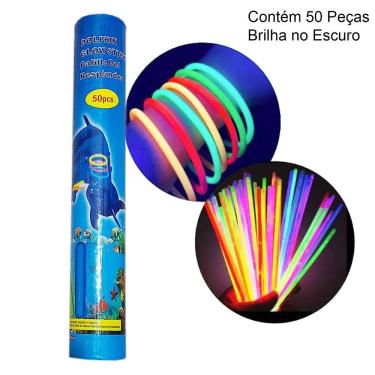Imagem de Pulseira Neon Colorida Brilha no Escuro Fluorescente Festa Balada - Tubo com 50 Peças