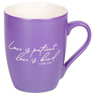 Imagem de Elanze Designs Love Is Patient Love Is Kind 1 Cor. 13:4 Cursive Laser Gravado 283.5 g Cerâmica Brilhante, Caneca de Café Clássica, Copo de Bebida Quente Frio Cozinha, Passion Roxo Metálico