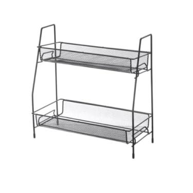 Imagem de Prateleira Organizadora Dupla em Ferro, Armazenamento para Cozinha, Banheiro, Multiuso (Preto)