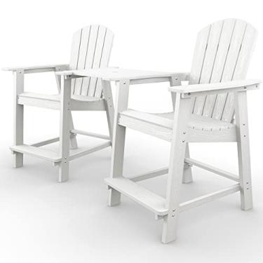 Imagem de YEFU Cadeira de varanda, cadeira Adirondack alta, conjunto de 2 com bandeja de conexão, banquetas de bar para cadeira Adirondack de madeira, banquetas de pátio, 172 kg, resistente ao clima para ambientes externos, gramado, piscina, quintal, branco