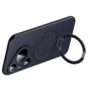 Imagem de POYUFRG Capa magnética para Huawei Pura 70 Ultra/70 Pro/70 Pro+/70, capa completa para lente de couro legítimo, proteção de anel de lichia, capa de textura, azul, 70 Pro+